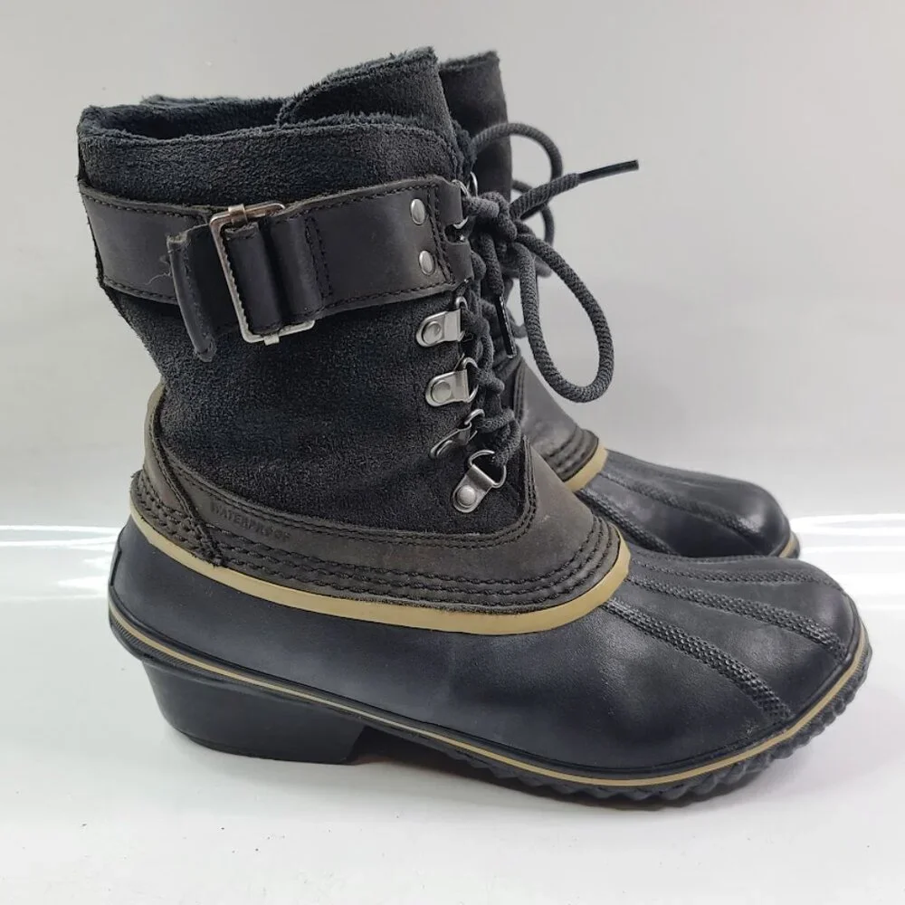 Sorel Women's Black Fancy Lace II NL2125-010 Leather Ankle Winter Boot Size 8.5‎